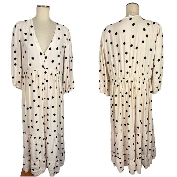 Seraphine Womens 14 Polka Dot Tiered Maternity Midi Dress Button Front Nursing - Picture 2 of 13